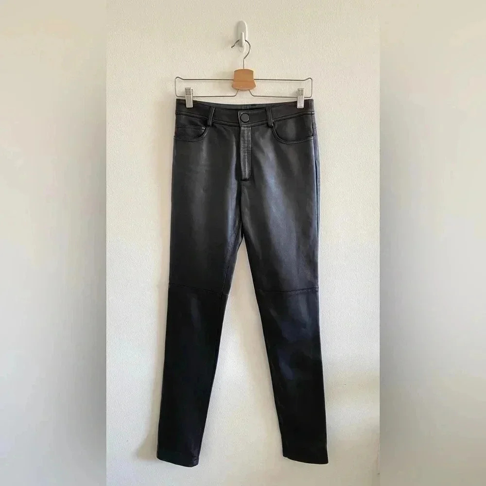 LONGCHAMP Leather‎ pants Sz Small Black